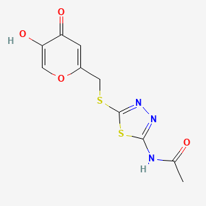 molecular formula C10H9N3O4S2 B1532000 N-(5-(((5-hydroxy-4-oxo-4H-pyran-2-yl)methyl)thio)-1,3,4-thiadiazol-2-yl)acetamide CAS No. 2034154-82-8