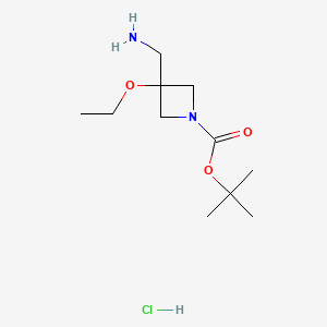molecular formula C11H23ClN2O3 B15320983 Tert-butyl3-(aminomethyl)-3-ethoxyazetidine-1-carboxylatehydrochloride 