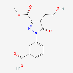 molecular formula C14H14N2O6 B1532178 3-[4-(2-hydroxyethyl)-3-(methoxycarbonyl)-5-oxo-4,5-dihydro-1H-pyrazol-1-yl]benzoic acid CAS No. 1221723-94-9