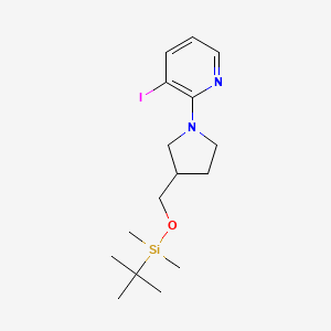molecular formula C16H27IN2OSi B1532216 2-(3-((Tert-butyldimethylsilyloxy)methyl)-pyrrolidin-1-YL)-3-iodopyridine CAS No. 1203499-01-7