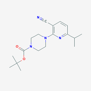 molecular formula C18H26N4O2 B1532265 Tert-butyl 4-(3-cyano-6-isopropyl-2-pyridinyl)-tetrahydro-1(2H)-pyrazinecarboxylate CAS No. 1221792-09-1