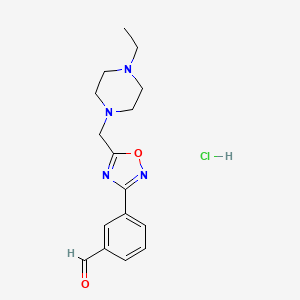 molecular formula C16H21ClN4O2 B1532472 3-{5-[(4-Ethylpiperazin-1-yl)methyl]-1,2,4-oxadiazol-3-yl}benzaldehyde hydrochloride CAS No. 1184983-03-6