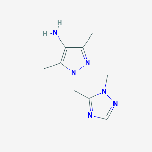 molecular formula C9H14N6 B15325152 3,5-Dimethyl-1-((1-methyl-1h-1,2,4-triazol-5-yl)methyl)-1h-pyrazol-4-amine 