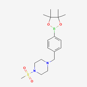 molecular formula C18H29BN2O4S B1532593 1-Methanesulfonyl-4-{[4-(tetramethyl-1,3,2-dioxaborolan-2-yl)phenyl]methyl}piperazine CAS No. 1206641-59-9