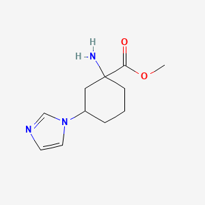 molecular formula C11H17N3O2 B15326175 Methyl 1-amino-3-(1h-imidazol-1-yl)cyclohexane-1-carboxylate 
