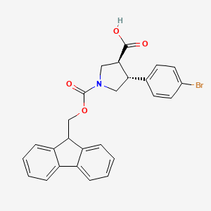 molecular formula C26H22BrNO4 B15326773 Rac-(3r,4s)-4-(4-bromophenyl)-1-{[(9h-fluoren-9-yl)methoxy]carbonyl}pyrrolidine-3-carboxylic acid 