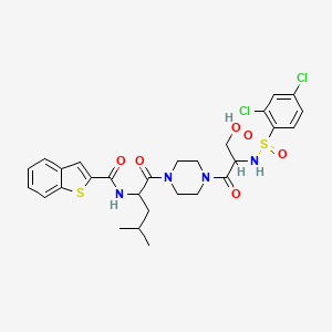 molecular formula C28H32Cl2N4O6S2 B15329391 N-[1-[4-[2-[(2,4-dichlorophenyl)sulfonylamino]-3-hydroxypropanoyl]piperazin-1-yl]-4-methyl-1-oxopentan-2-yl]-1-benzothiophene-2-carboxamide 