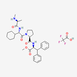 molecular formula C35H45F3N4O7 B15329413 Methyl (S)-2-((S)-1-((S)-2-cyclohexyl-2-((S)-2-(methylamino)propanamido)acetyl)pyrrolidine-2-carboxamido)-3,3-diphenylpropanoate 2,2,2-trifluoroacetate 