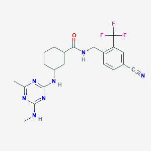 molecular formula C21H24F3N7O B15329815 N-[[4-cyano-2-(trifluoromethyl)phenyl]methyl]-3-[[4-methyl-6-(methylamino)-1,3,5-triazin-2-yl]amino]cyclohexane-1-carboxamide 