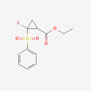 molecular formula C12H13FO4S B15331800 Ethyl 2-Fluoro-2-(phenylsulfonyl)cyclopropanecarboxylate 