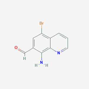 molecular formula C10H7BrN2O B15332565 8-Amino-5-bromoquinoline-7-carbaldehyde 