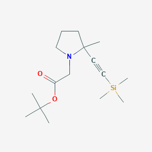 molecular formula C16H29NO2Si B15339550 tert-Butyl 2-(2-methyl-2-((trimethylsilyl)ethynyl)pyrrolidin-1-yl)acetate 
