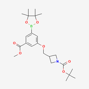 molecular formula C23H34BNO7 B15339918 tert-Butyl 3-((3-(methoxycarbonyl)-5-(4,4,5,5-tetramethyl-1,3,2-dioxaborolan-2-yl)phenoxy)methyl)azetidine-1-carboxylate 