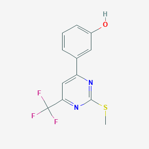 molecular formula C12H9F3N2OS B15341319 6-(3-Hydroxyphenyl)-2-methylthio-4-(trifluoromethyl)pyrimidine 
