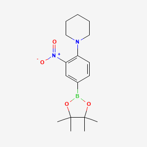 molecular formula C17H25BN2O4 B15341367 1-(2-Nitro-4-(4,4,5,5-tetramethyl-1,3,2-dioxaborolan-2-yl)phenyl)piperidine 