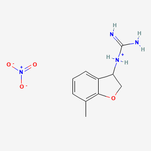 molecular formula C10H14N4O4 B15341369 N-(7-Methylcoumaran-3-yl)guanidine nitrate CAS No. 3526-31-6