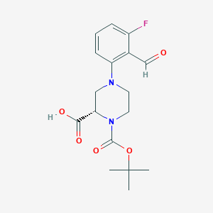 molecular formula C17H21FN2O5 B15341471 (S)-4-(3-Fluoro-2-formylphenyl)-1-(tert-butoxy-carbonyl)piperazine-2-carboxylic acid 