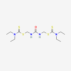 molecular formula C13H26N4OS4 B15342242 Carbamic acid, diethyldithio-, diester with 1,3-bis(mercaptomethyl)urea CAS No. 13575-60-5
