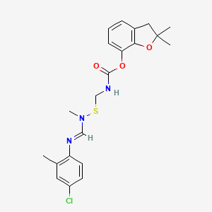 molecular formula C21H24ClN3O3S B15342500 Carbamic acid, (((((4-chloro-2-methylphenyl)imino)methyl)methylamino)thio)methyl-, 2,3-dihydro-2,2-dimethyl-7-benzofuranyl ester CAS No. 104867-27-8