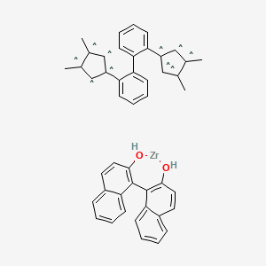 molecular formula C46H38O2Zr B15342545 Zirconium,[(1R)-[1,1'-binaphthalene]-2,2'-diolato(2-)-kO2,kO'2][(1R)-[1,1'-biphenyl]-2,2'-diylbis[(1,2,3,4,5-h)-3,4-dimethyl-2,4-cyclopentadien-1-ylidene]]- 