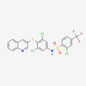 molecular formula C22H12Cl3F3N2O2S2 B15342884 2-chloro-N-(3,5-dichloro-4-quinolin-3-ylsulfanylphenyl)-4-(trifluoromethyl)benzenesulfonamide 