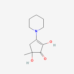 molecular formula C11H17NO3 B15343597 2-Cyclopenten-1-one, 2,5-dihydroxy-5-methyl-3-(1-piperidinyl)- CAS No. 34421-11-9