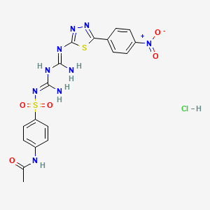 molecular formula C18H18ClN9O5S2 B15344105 Acetamide, N-(4-(((imino((imino((5-(4-nitrophenyl)-1,3,4-thiadiazol-2-yl)amino)methyl)amino)methyl)amino)sulfonyl)phenyl)-, monohydrochloride CAS No. 109265-99-8