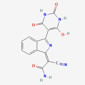 molecular formula C15H9N5O4 B15344215 2-cyano-2-[2,3-dihydro-3-(tetrahydro-2,4,6-trioxo-5(2H)-pyrimidinylidene)-1H-isoindol-1-ylidene]acetamide CAS No. 25621-88-9