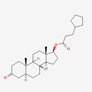 molecular formula C27H42O3 B15344336 Stanolone cyclopentylpropionate CAS No. 2381-64-8
