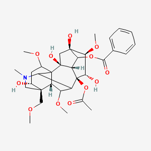 molecular formula C33H45NO12 B15345189 [(2S,3S,5R,6S,7S,8S,13R,14R,17R)-8-acetyloxy-2,5,7,14-tetrahydroxy-6,16,18-trimethoxy-13-(methoxymethyl)-11-methyl-11-azahexacyclo[7.7.2.12,5.01,10.03,8.013,17]nonadecan-4-yl] benzoate 