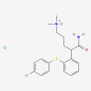 molecular formula C19H24Cl2N2OS B15345352 2-(2-(4-Chlorophenylthio)phenyl)-5-dimethylaminovaleramide hydrochloride CAS No. 62674-79-7
