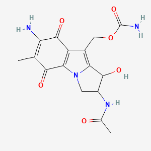 molecular formula C16H18N4O6 B15345951 N-(7-Amino-1-hydroxy-9-{[hydroxy(imino)methoxy]methyl}-6-methyl-5,8-dioxo-2,3,5,8-tetrahydro-1H-pyrrolo[1,2-a]indol-2-yl)ethanimidic acid CAS No. 1101-58-2