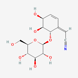 molecular formula C14H19NO8 B15346015 Acetonitrile, ((4S,5S,6S)-6-(beta-D-glucopyranosyloxy)-4,5-dihydroxy-2-cyclohexen-1-ylidene)-, (2Z)- CAS No. 72523-59-2