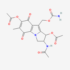 molecular formula C20H21N3O9 B15346134 Acetamide, N-(1,7-dihydroxy-5,8-dioxo-9-(hydroxymethyl)-6-methyl-2,3,5,8-tetrahydro-1H-pyrrolo(1,2-a)indol-2-yl)-, 1,7-diacetate 9-carbamate CAS No. 1108-07-2