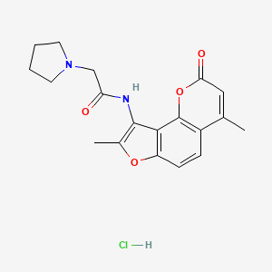 molecular formula C19H21ClN2O4 B15346506 Acetamide, N-(4,8-dimethyl-2-oxo-2H-furo(2,3-h)-1-benzopyran-9-yl)-2-pyrrolidinyl-, hydrochloride CAS No. 75616-56-7