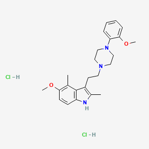 molecular formula C24H33Cl2N3O2 B15346527 Indole, 2,4-dimethyl-5-methoxy-3-(2-(4-(o-methoxyphenyl)-1-piperazinyl)ethyl)-, dihydrochloride, hemihydrate CAS No. 63938-65-8