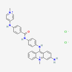 molecular formula C33H30Cl2N6O B15346689 Acridinium, 3-amino-10-methyl-9-(p-(p-((1-methylpyridinium-4-yl)amino)benzamido)anilino)-, dichloride CAS No. 68772-44-1