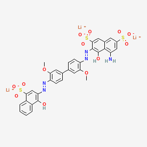 molecular formula C34H24Li3N5O13S3 B15346731 Trilithium 5-amino-4-hydroxy-3-((4'-((1-hydroxy-4-sulphonato-2-naphthyl)azo)-3,3'-dimethoxy(1,1'-biphenyl)-4-yl)azo)naphthalene-2,7-disulphonate CAS No. 67923-89-1