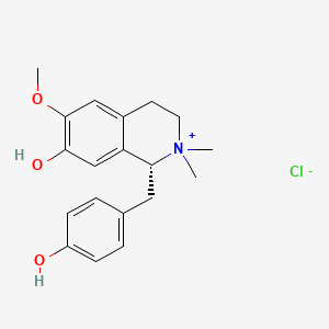 molecular formula C19H24ClNO3 B15346831 Isoquinolinium, 1,2,3,4-tetrahydro-7-hydroxy-1-((4-hydroxyphenyl)methyl)-6-methoxy-2,2-dimethyl-, chloride, (R)- CAS No. 75413-87-5