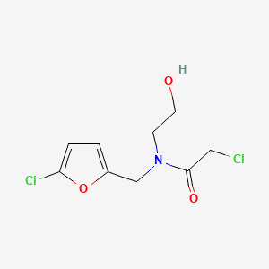 molecular formula C9H11Cl2NO3 B15347546 Acetamide, 2-chloro-N-((5-chloro-2-furanyl)methyl)-N-(2-hydroxyethyl)- CAS No. 75228-88-5