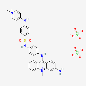 molecular formula C32H30Cl2N6O10S B15347569 Acridinium, 3-amino-10-methyl-9-(p-((p-((1-methylpyridinium-4-yl)amino)phenyl)sulfonamido)anilino)-, diperchlorate CAS No. 68772-46-3