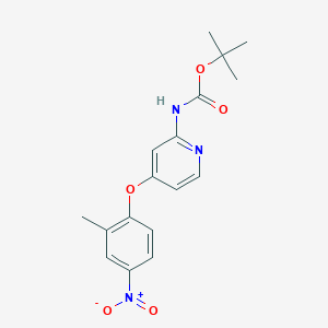 molecular formula C17H19N3O5 B15347688 Tert-butyl 4-(2-methyl-4-nitrophenoxy)pyridin-2-ylcarbamate CAS No. 937263-40-6