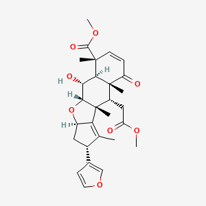 molecular formula C28H34O8 B15347915 methyl (1S,2R,3R,4R,8R,9R,10R,13R,15R)-13-(furan-3-yl)-2-hydroxy-9-(2-methoxy-2-oxoethyl)-4,8,10,12-tetramethyl-7-oxo-16-oxatetracyclo[8.6.0.03,8.011,15]hexadeca-5,11-diene-4-carboxylate 