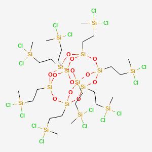 molecular formula C24H56Cl16O12Si16 B15348236 Dichloro-[2-[3,5,7,9,11,13,15-heptakis[2-[dichloro(methyl)silyl]ethyl]-2,4,6,8,10,12,14,16,17,18,19,20-dodecaoxa-1,3,5,7,9,11,13,15-octasilapentacyclo[9.5.1.13,9.15,15.17,13]icosan-1-yl]ethyl]-methylsilane CAS No. 314727-18-9
