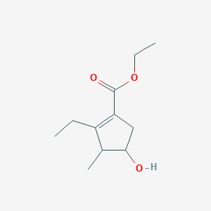 molecular formula C11H18O3 B15348531 Ethyl 2-ethyl-4-hydroxy-3-methylcyclopentene-1-carboxylate 