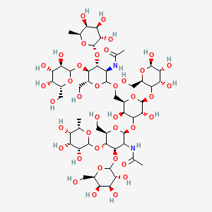 molecular formula C52H88N2O39 B15350495 N-[(3R,4R,5S,6R)-2-[[(2R,3S,5R,6S)-4-[(2S,4R,5S,6R)-3-acetamido-6-(hydroxymethyl)-4-[(3R,4S,5R,6R)-3,4,5-trihydroxy-6-(hydroxymethyl)oxan-2-yl]oxy-5-[(3R,4R,5S,6S)-3,4,5-trihydroxy-6-methyloxan-2-yl]oxyoxan-2-yl]oxy-3,5-dihydroxy-6-[(2R,4S,5R,6R)-4,5,6-trihydroxy-2-(hydroxymethyl)oxan-3-yl]oxyoxan-2-yl]methoxy]-6-(hydroxymethyl)-5-[(3R,4S,5R,6R)-3,4,5-trihydroxy-6-(hydroxymethyl)oxan-2-yl]oxy-4-[(2S,3S,4R,5S,6S)-3,4,5-trihydroxy-6-methyloxan-2-yl]oxyoxan-3-yl]acetamide 