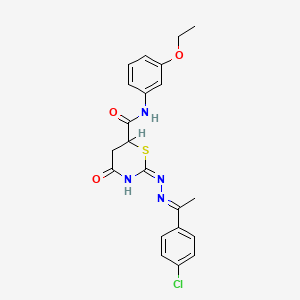 molecular formula C21H21ClN4O3S B15351079 (2E)-2-{(2E)-[1-(4-chlorophenyl)ethylidene]hydrazinylidene}-N-(3-ethoxyphenyl)-4-oxo-1,3-thiazinane-6-carboxamide 