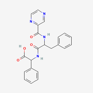 molecular formula C22H20N4O4 B15351771 2-Phenyl-2-(3-phenyl-2-(pyrazine-2-carboxamido)propanamido)acetic Acid 