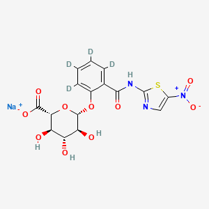 molecular formula C16H14N3NaO10S B15352080 Tizoxanide-d4 Glucuronide Sodium Salt 