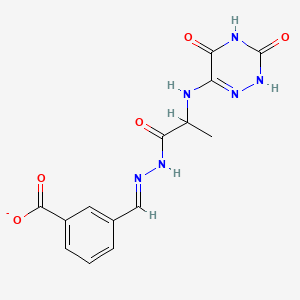 molecular formula C14H13N6O5- B15352158 3-[(E)-[2-[(3,5-dioxo-2H-1,2,4-triazin-6-yl)amino]propanoylhydrazinylidene]methyl]benzoate 